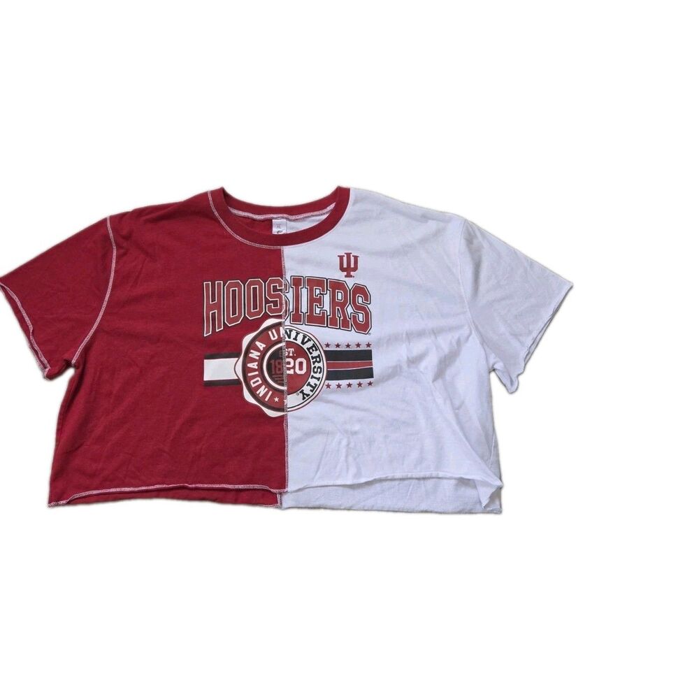 ZooZatz Indiana Hoosiers Crop Top Womens XL Red White Colorblock Raw Hem NCAA